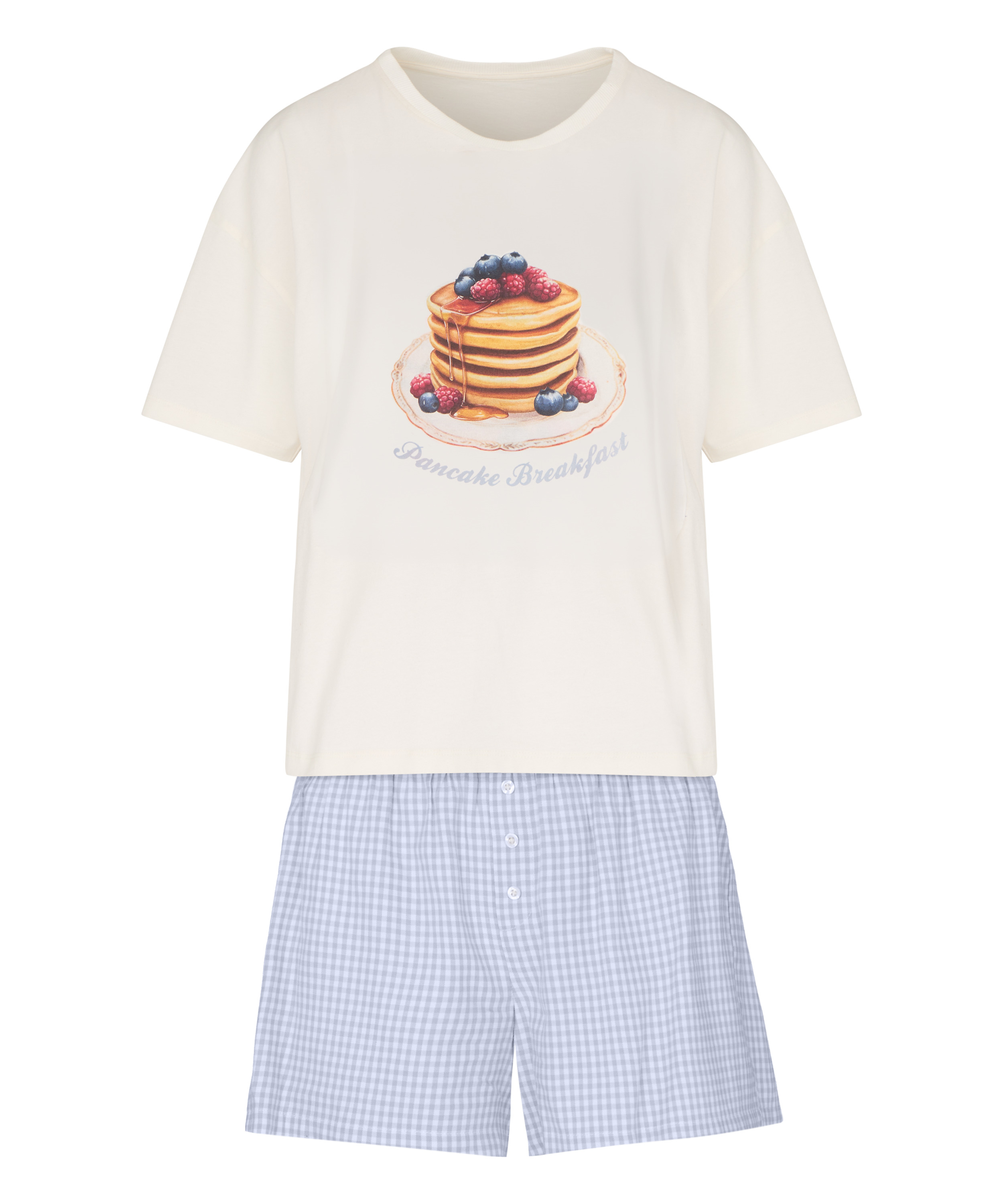 Pyjama Set with Short and T-shirt, White, main
