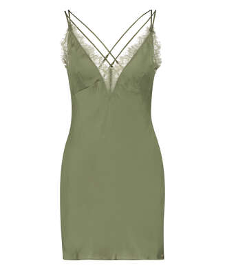 Satin Lily slip dress, Green