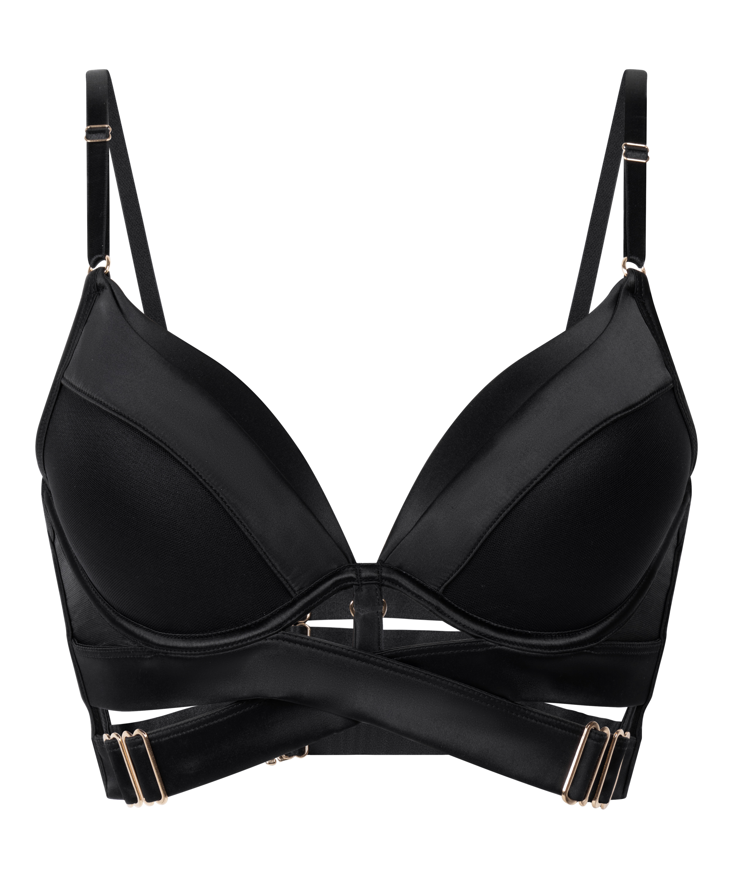Colette Padded Underwired Longline Push-Up Bra, Black, main