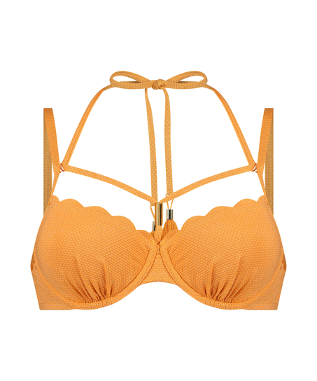 Scallop Lurex Bikini Top, Orange