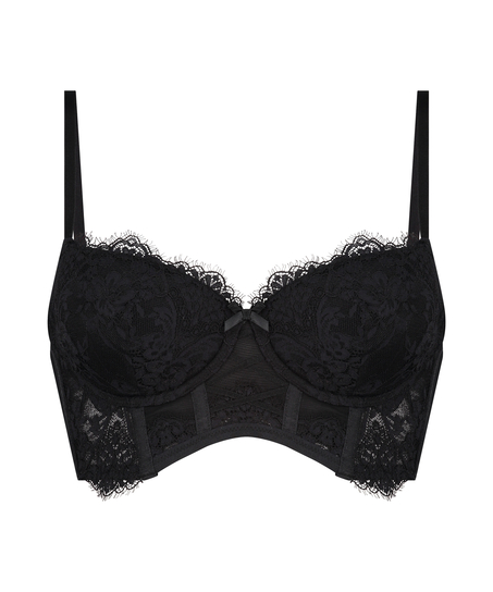 Arabella padded longline underwired bra, Black