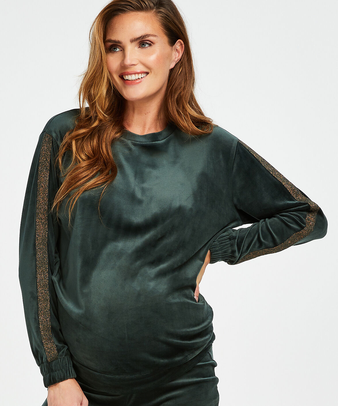 Velvet Shimmer maternity top, Green
