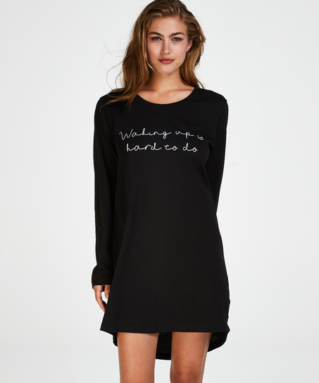 Round Neck Nightshirt, Black