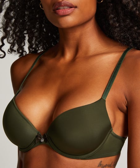 Plunge Padded Underwired Bra, Green
