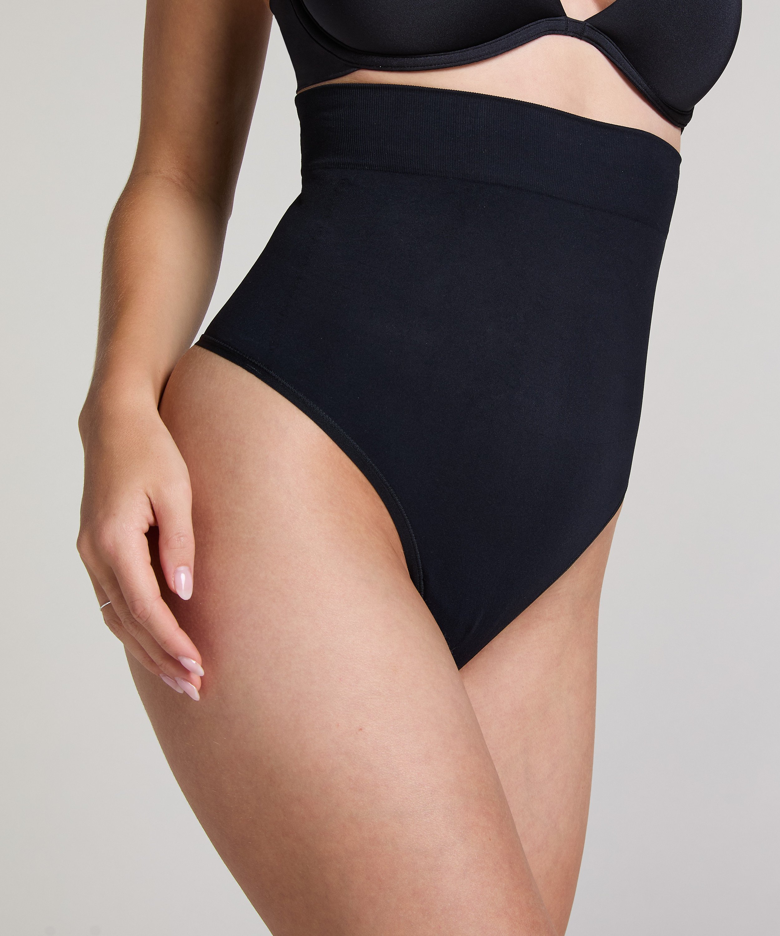 Seamless Enhancing High Waisted Thong, Black, main