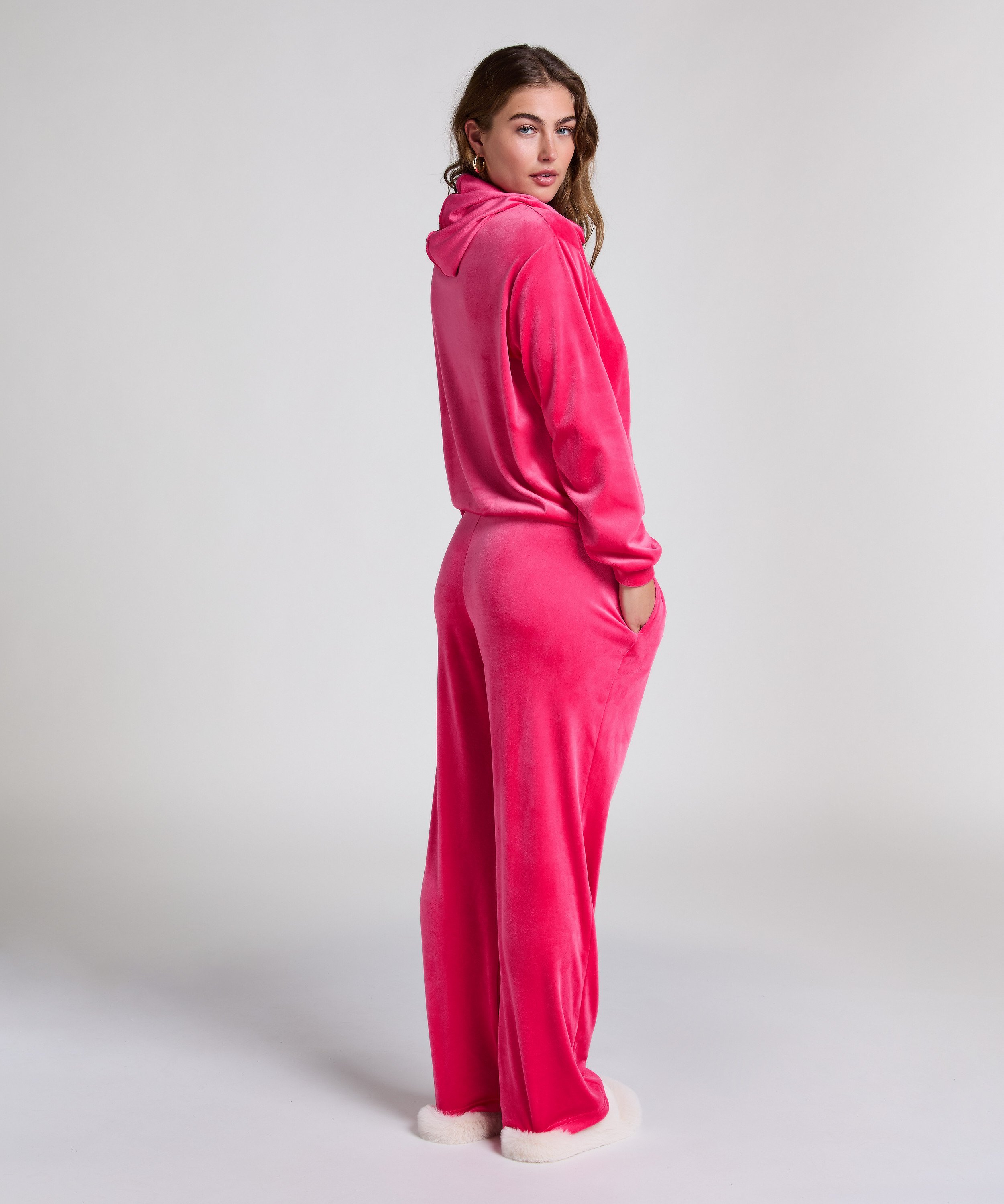 Velours Pyjama Pants, Pink, main