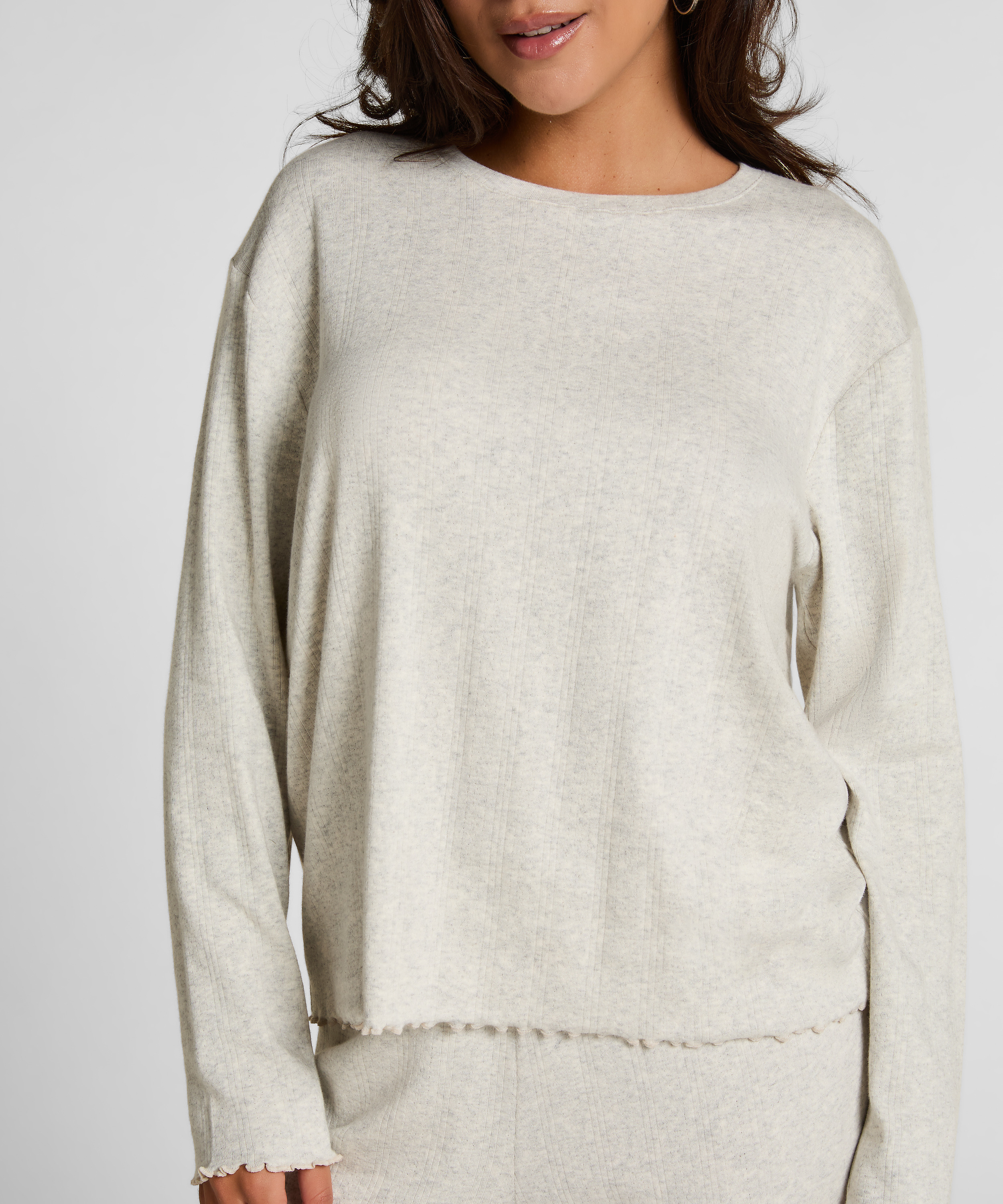 Pyjama Top Loose Pointelle, Gray, main