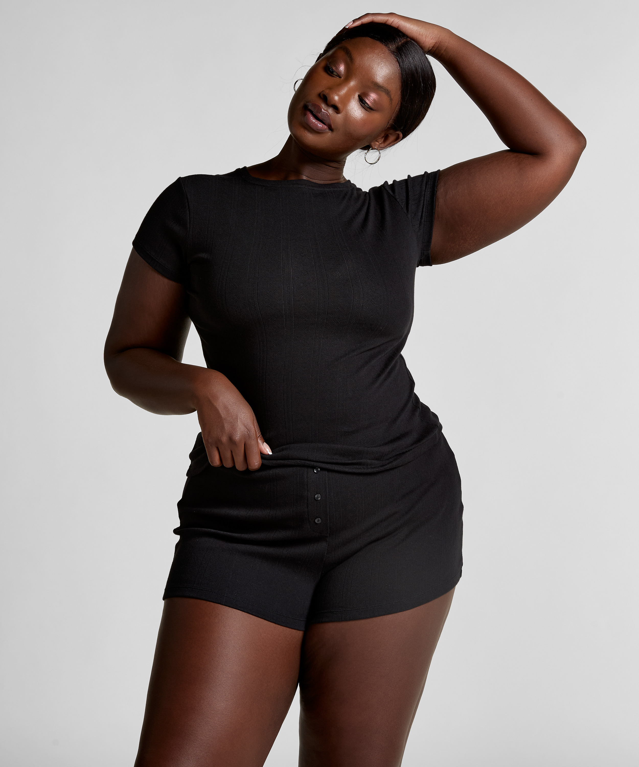 Pointelle Top, Black, main