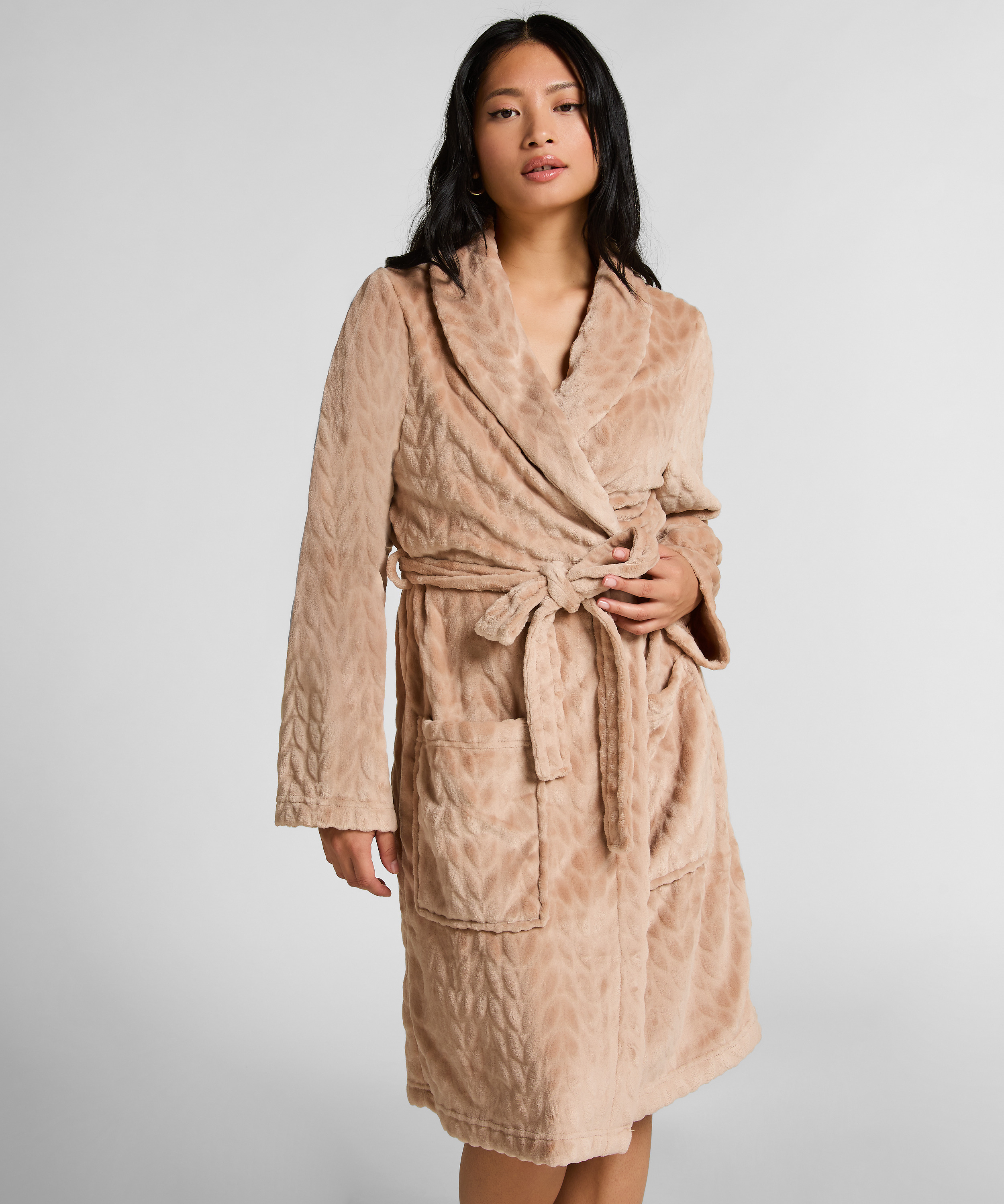 Robe Short Fleece, Beige, main