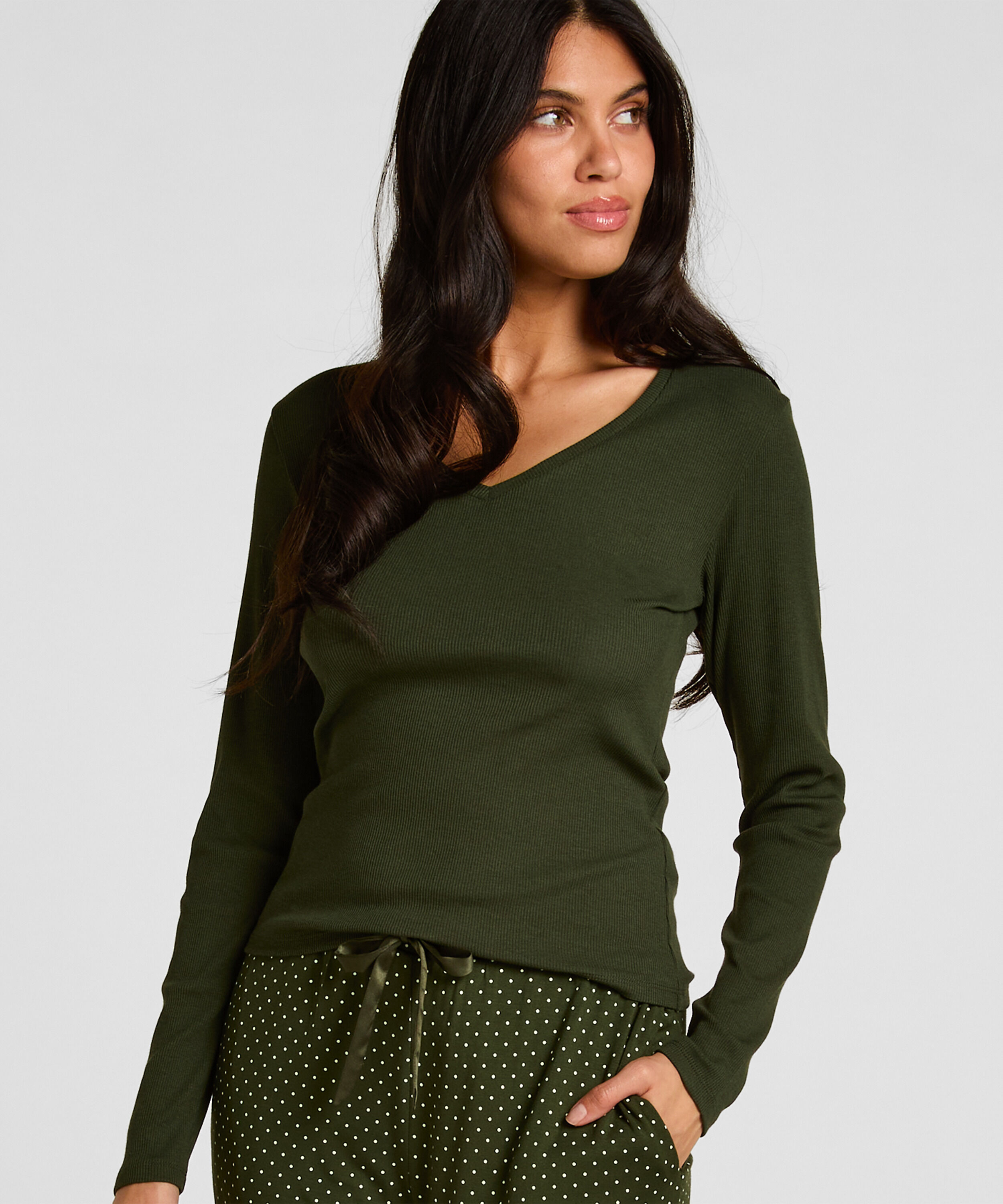 Longsleeved Top with Rib, Green