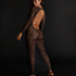 Long Sleeve Lace Bodycon Slip Dress, Black