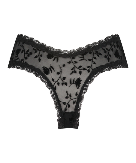 V-shaped Brazilian knickers mesh, Black