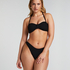 Crinkle High-Leg Bikini Bottoms, Black