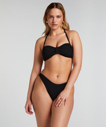 Crinkle High-Leg Bikini Bottoms, Black