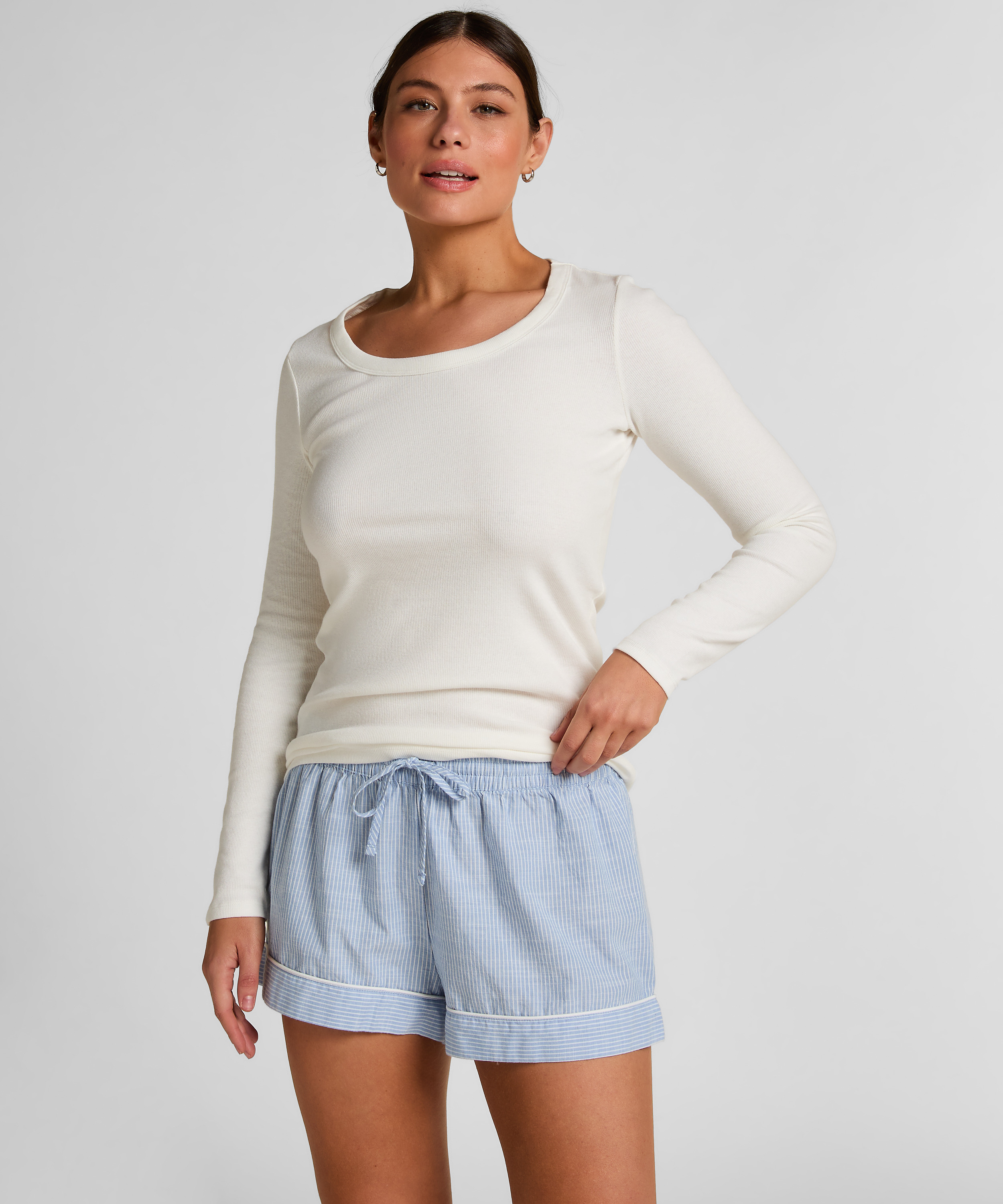 Pyjama Short Cotton Stripe, Blue, main