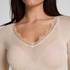 super soft Lace V-Neck shirt with Cashmere, Beige