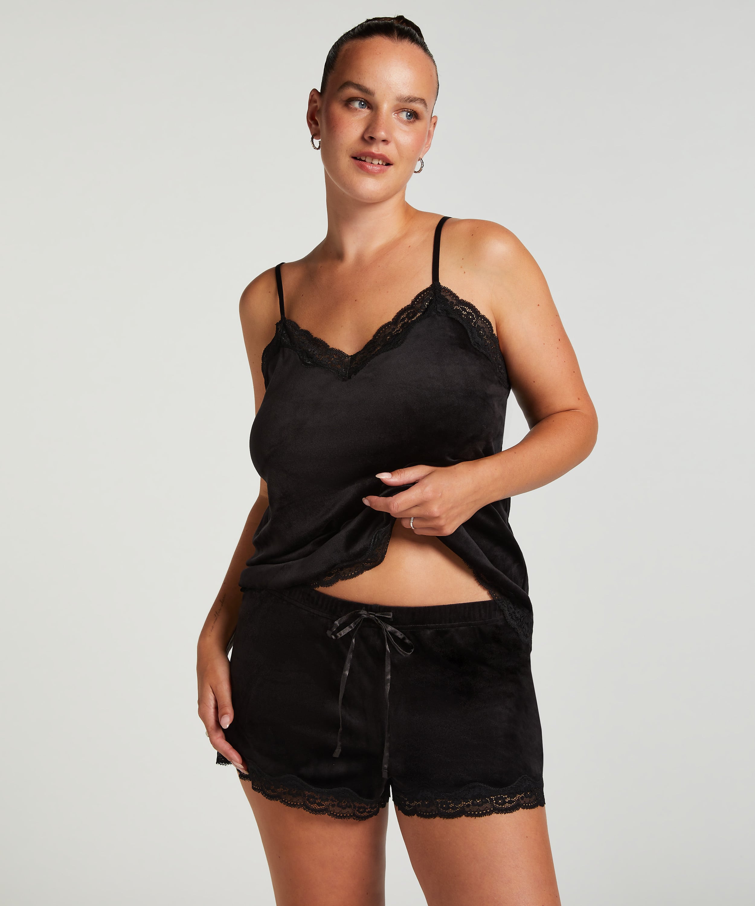 Pyjama Cami Velours Lace, Black, main