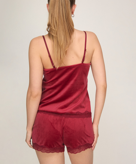 Velours Lace Cami Top, Red
