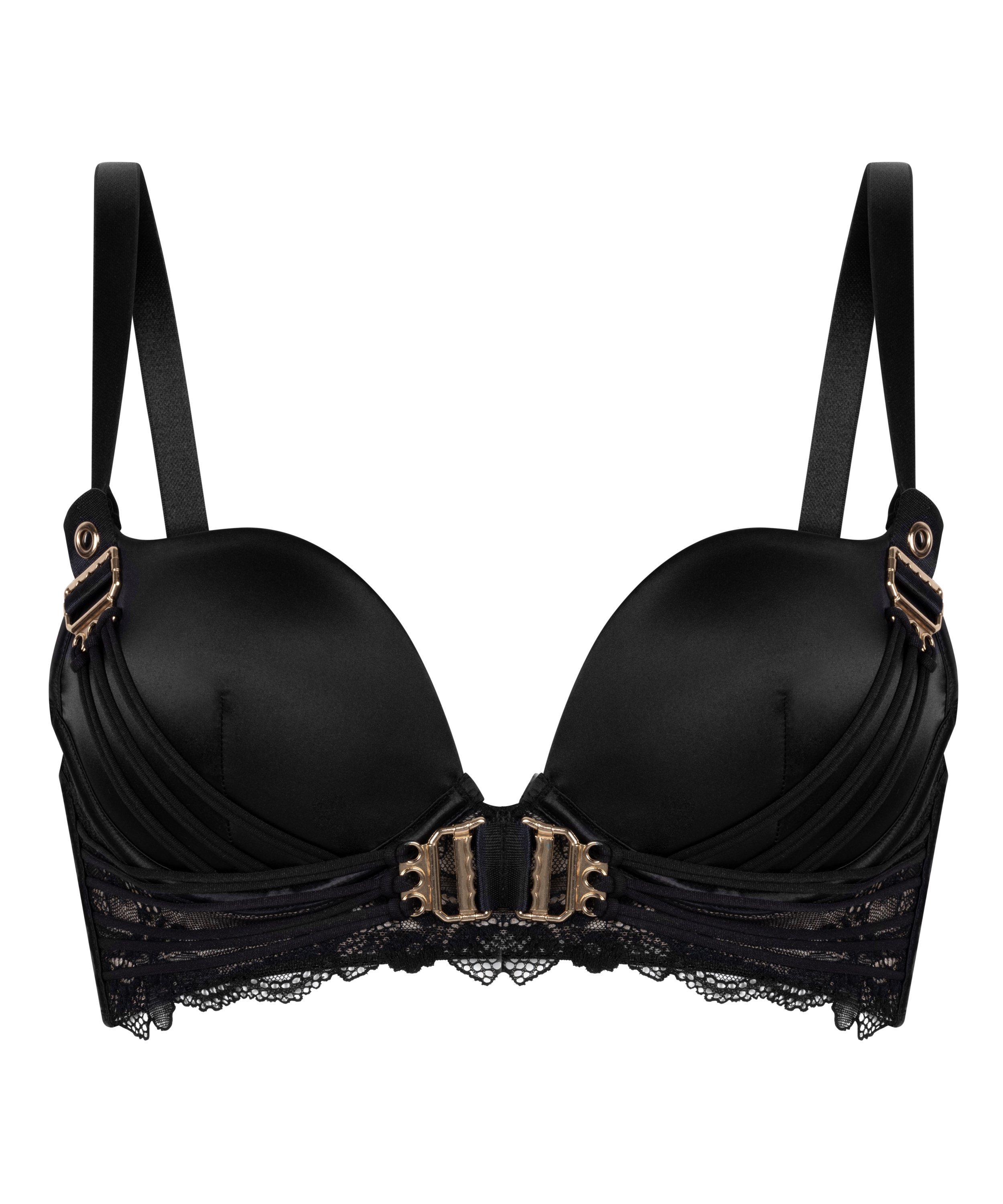 Avela Padded Underwired Longline Push-Up Bra, Black, main