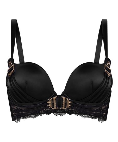 Avela Padded Underwired Longline Push-Up Bra, Black