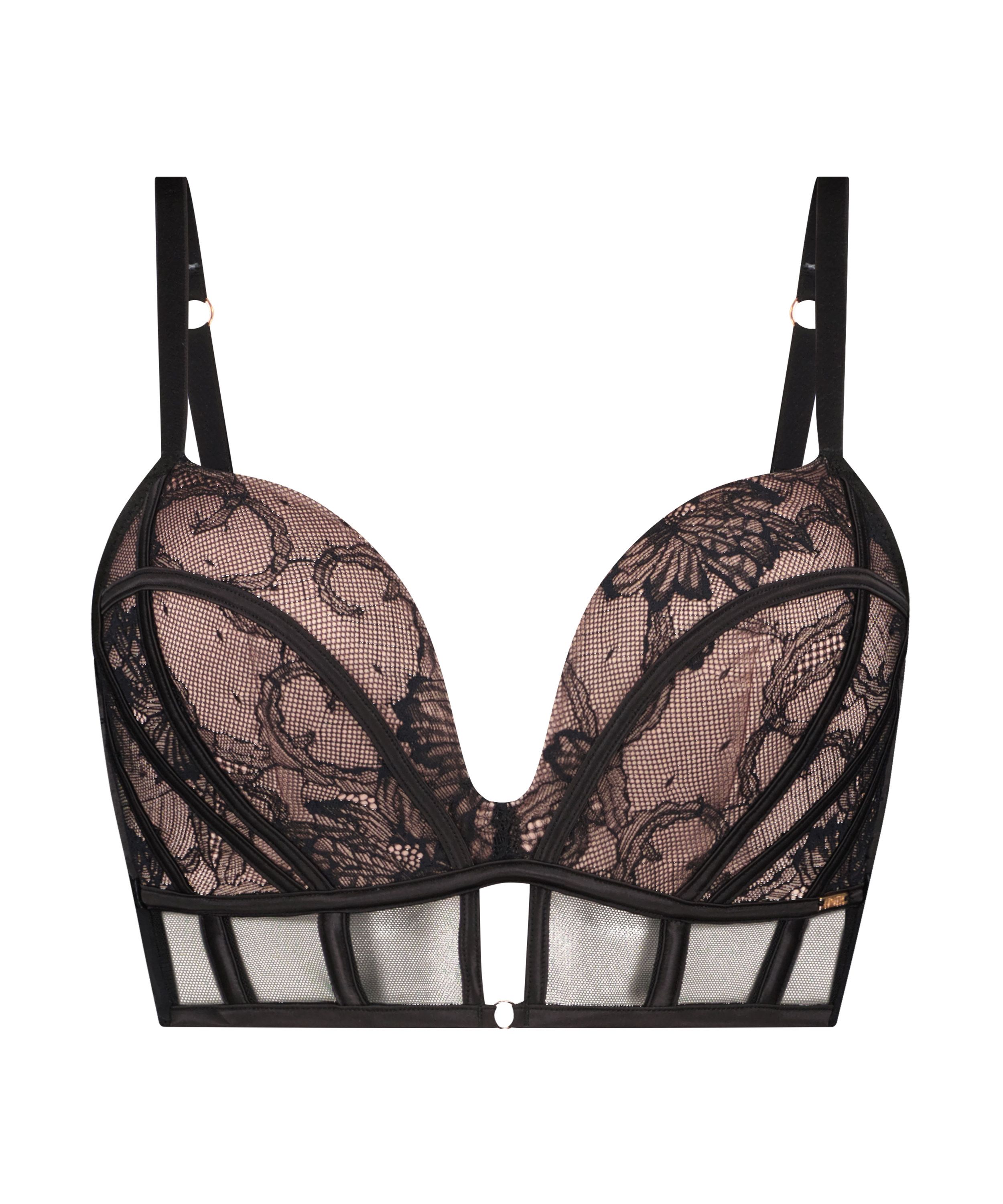 Magdalena Padded Non-Wired Longline Push-Up Bra, Black, main