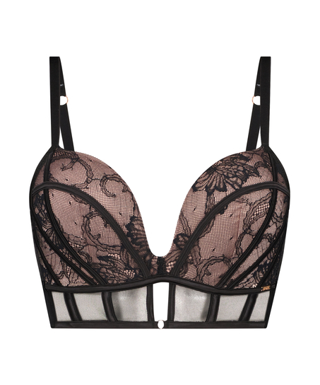 Magdalena Padded Non-Wired Longline Push-Up Bra, Black