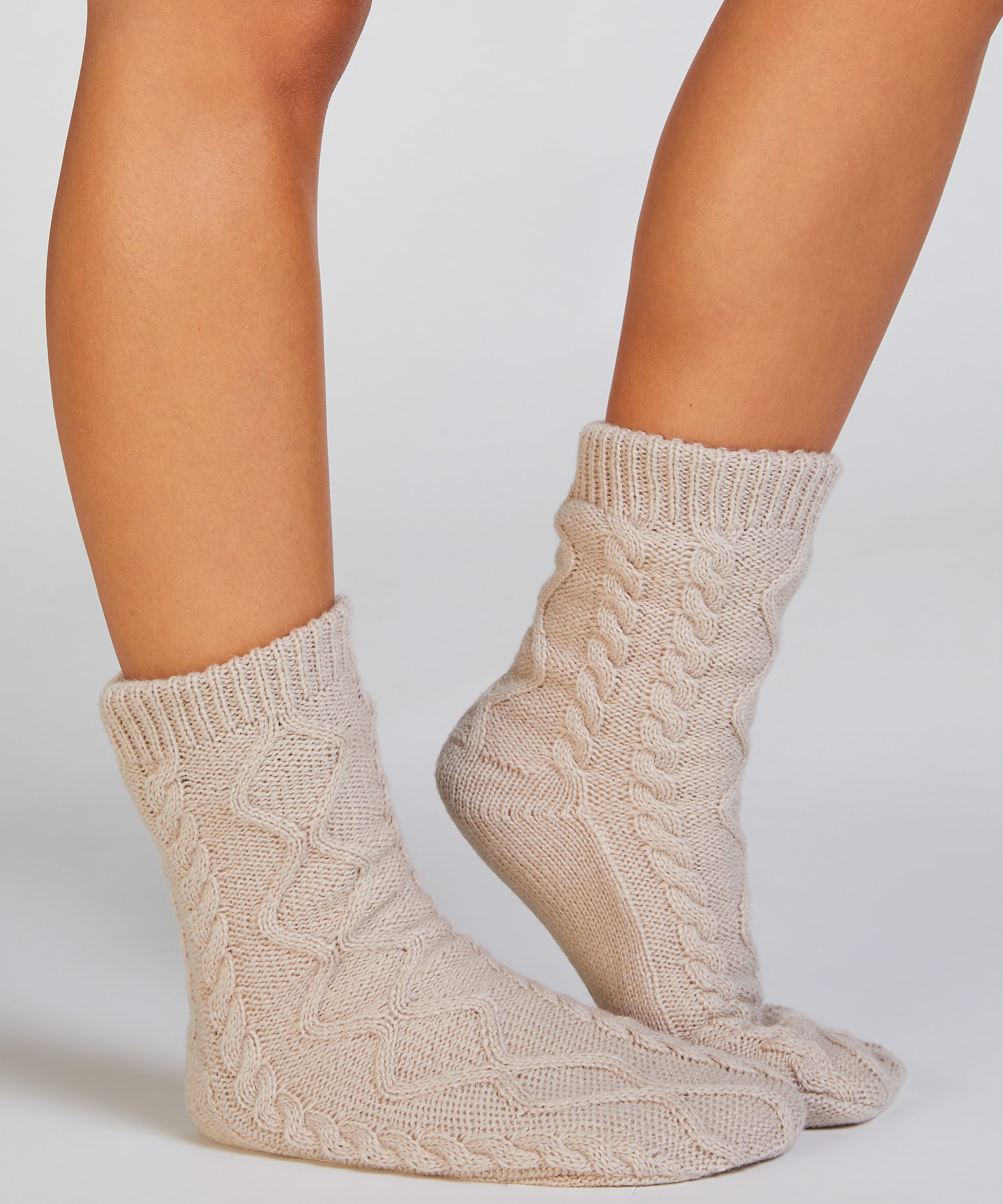 1 pair of knitted socks, Beige, main