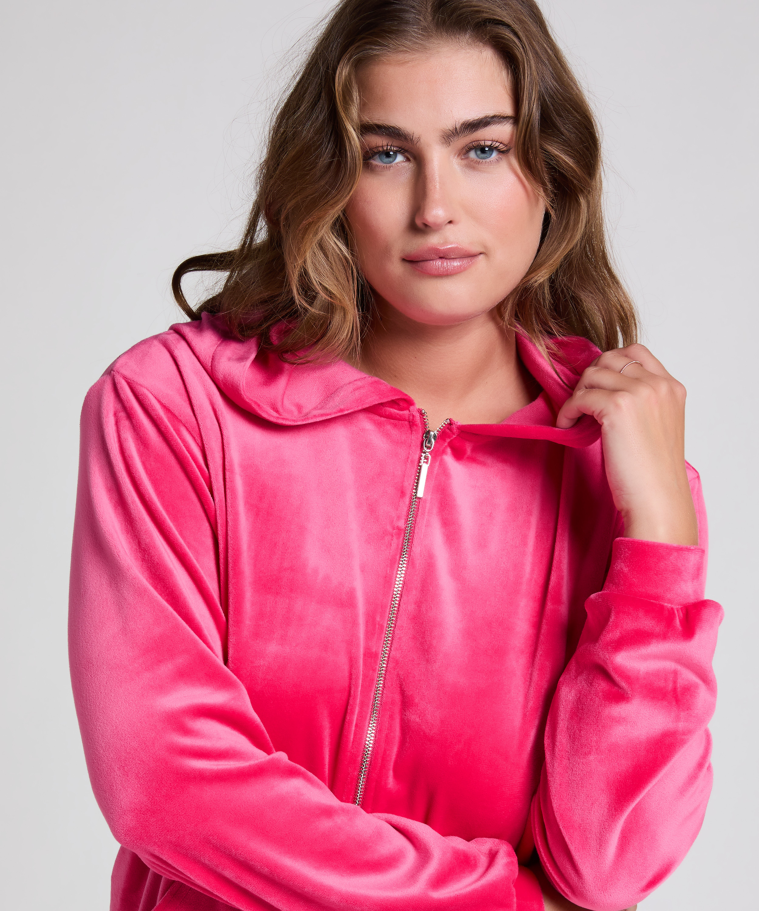 Velour hoodie jacket, Pink, main