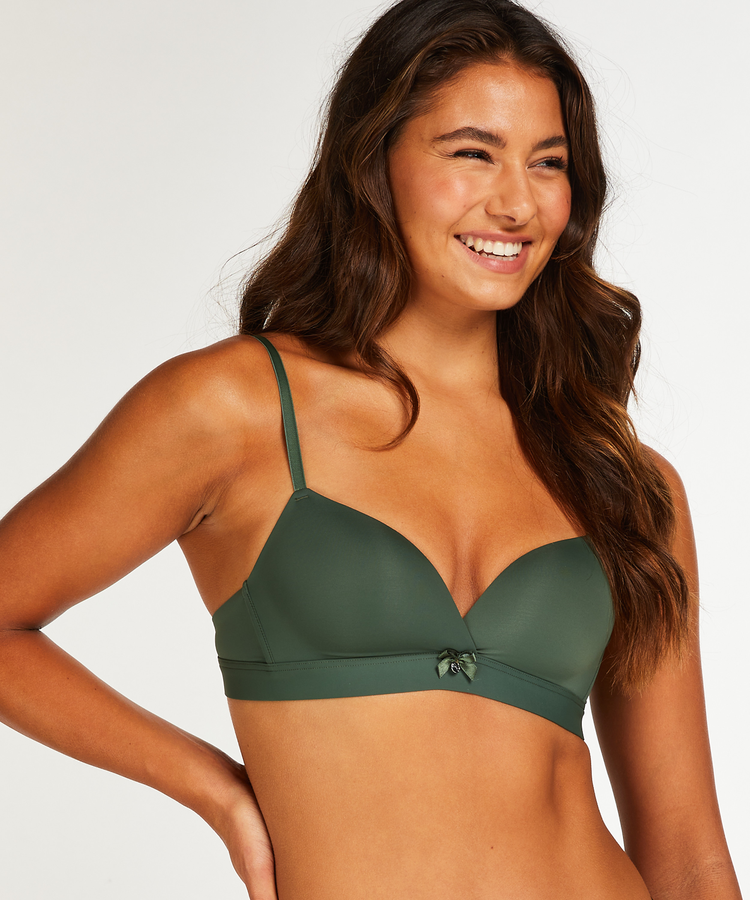 Padded Non-Wired Bra, Green, main