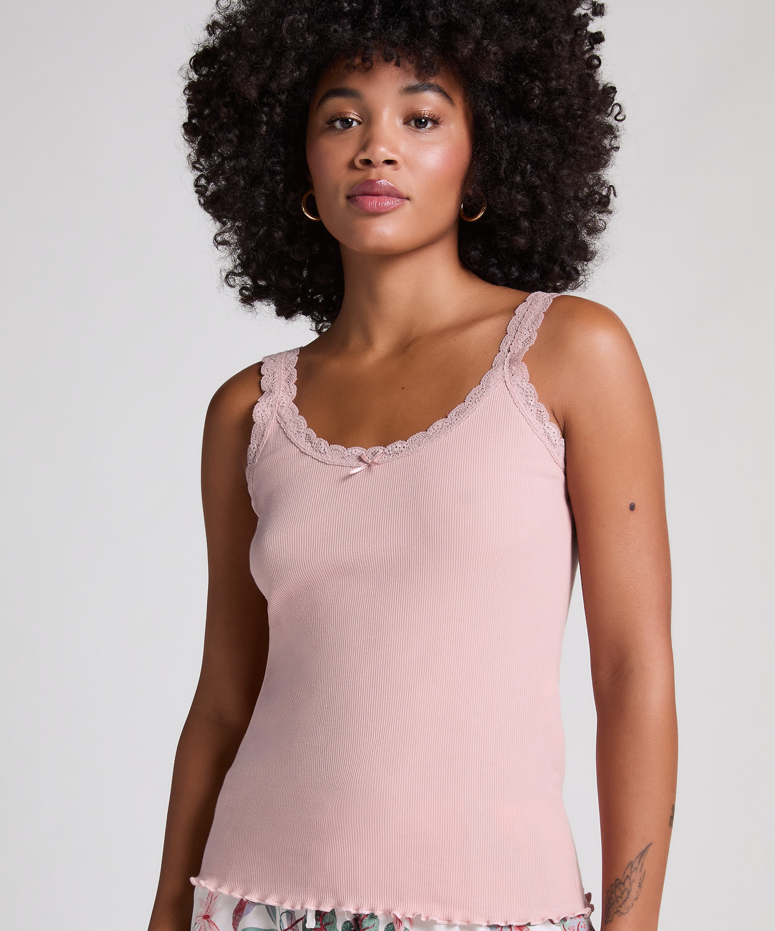 Cami Rib Lace, Pink, main