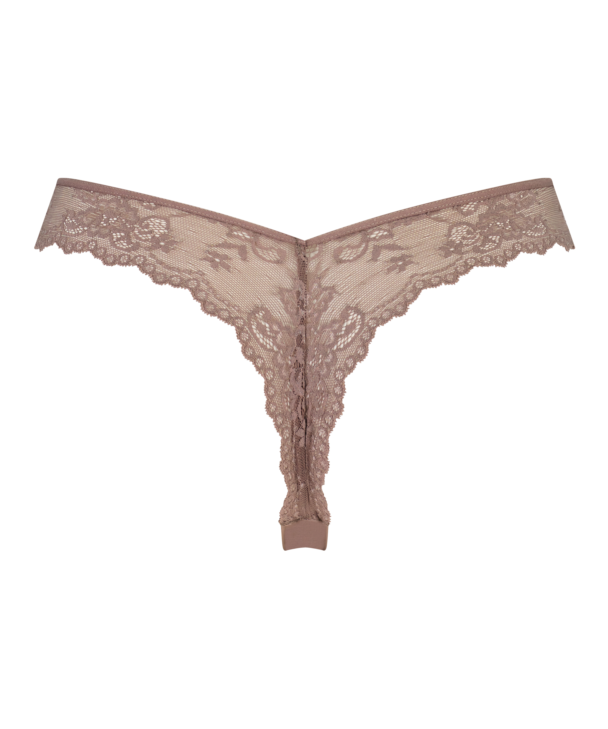 Lace Back Invisible Thong, Brown, main