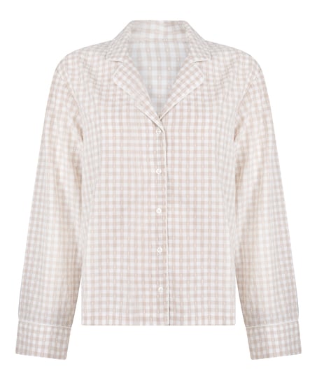 Dobby Pyjama Jacket Woven Cotton, Beige