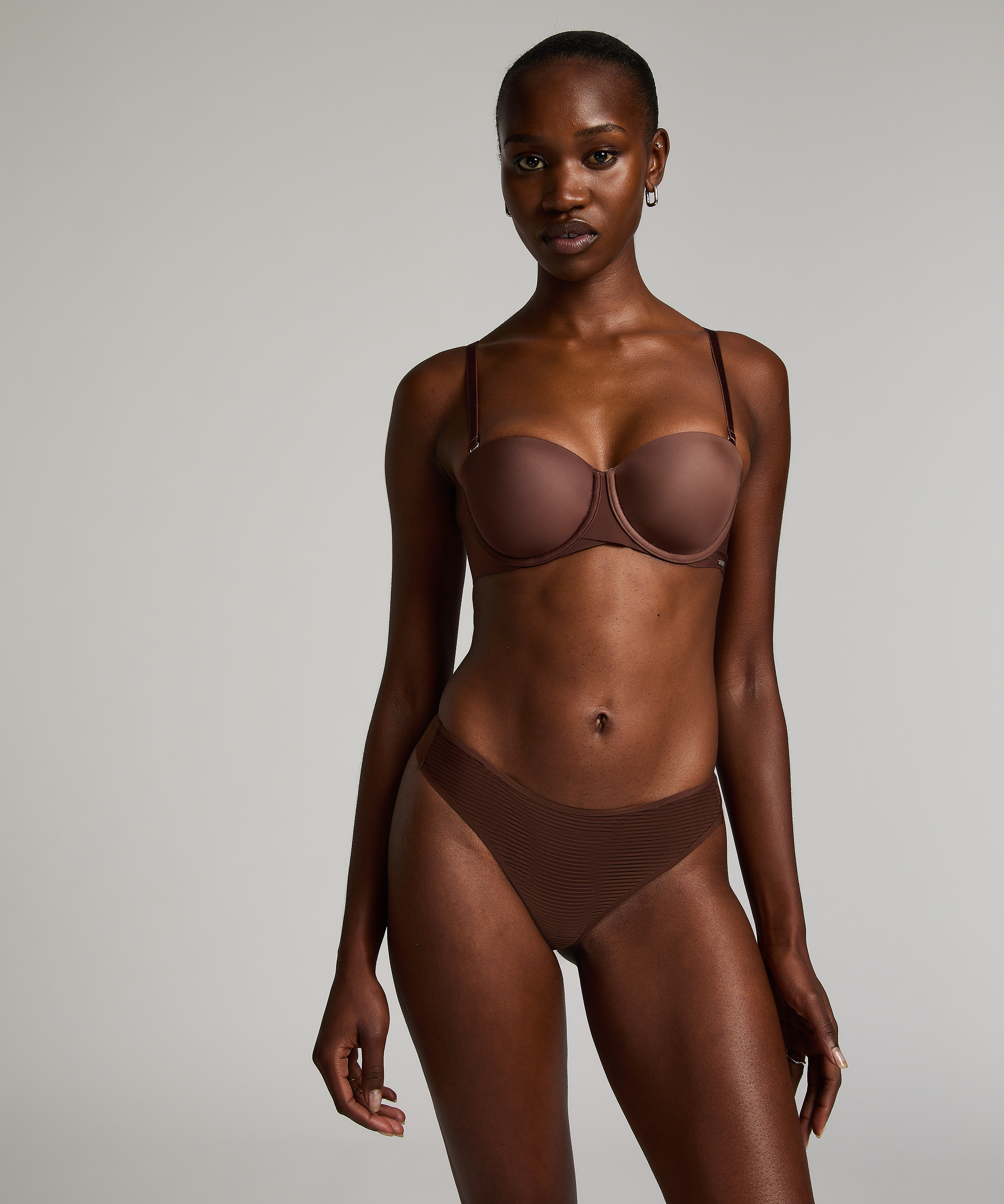 Invisible thong Stripe mesh, Brown, main
