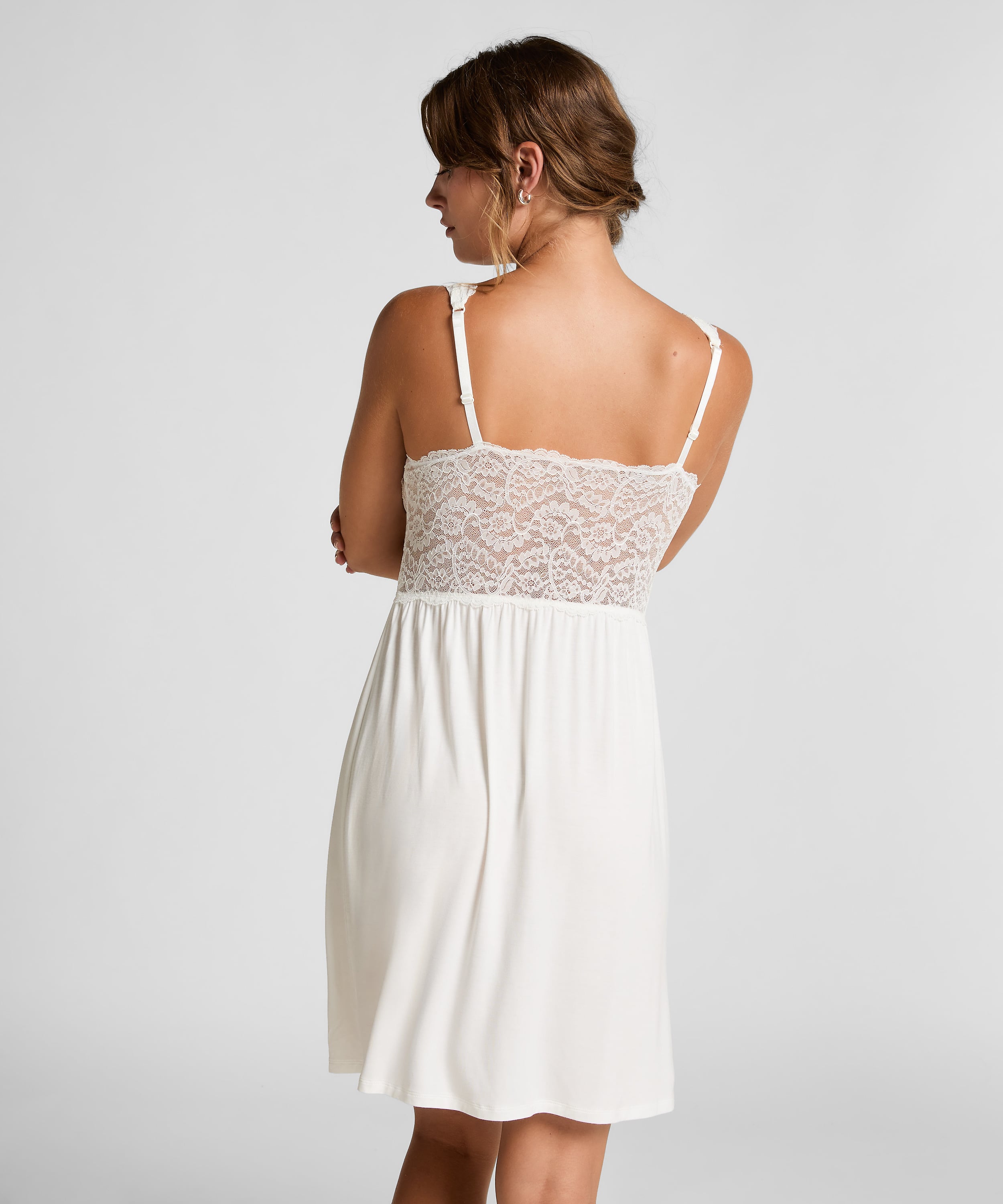 Nora Lace Slip Dress, White, main