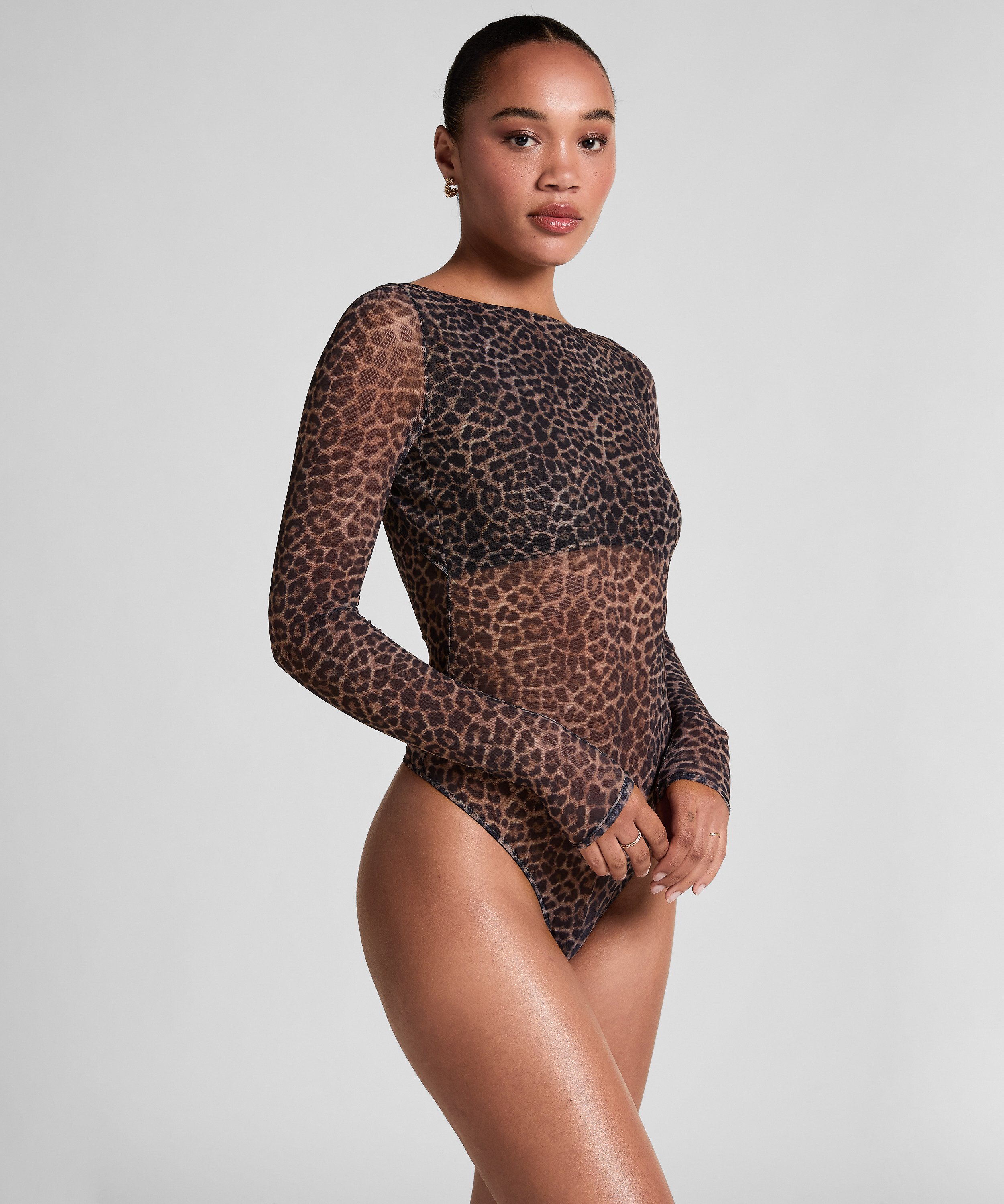 Tara Leopard Long Sleeved Body, Black, main