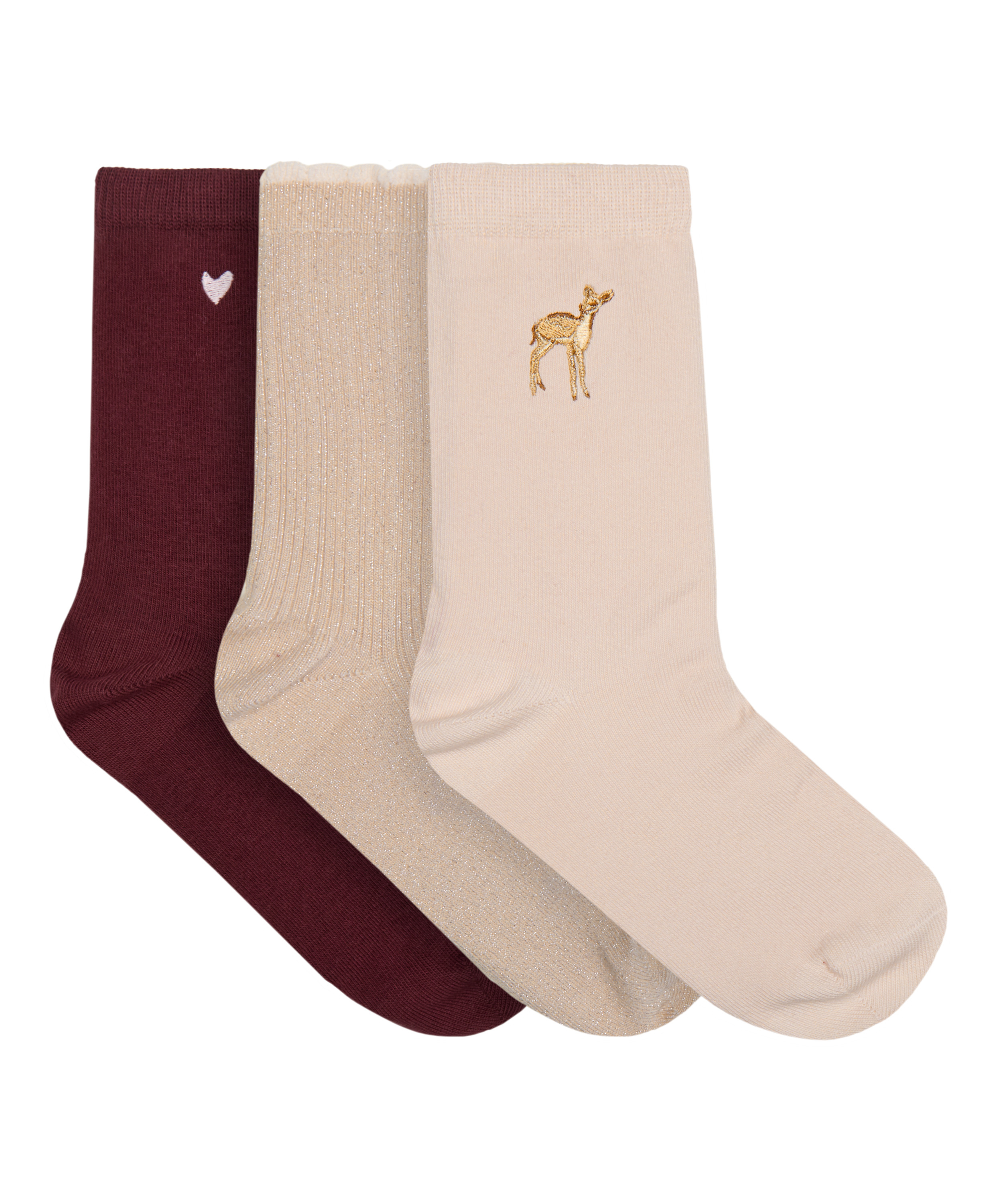 Socks 3 Pair Cotton, Pink, main