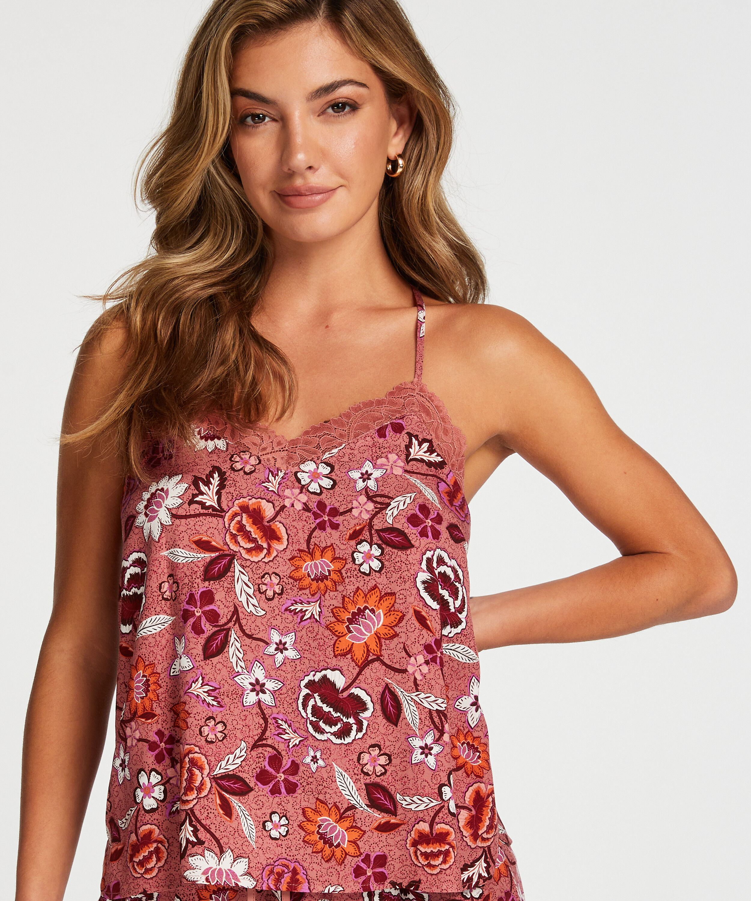 Woven Lace Cami Top, Pink