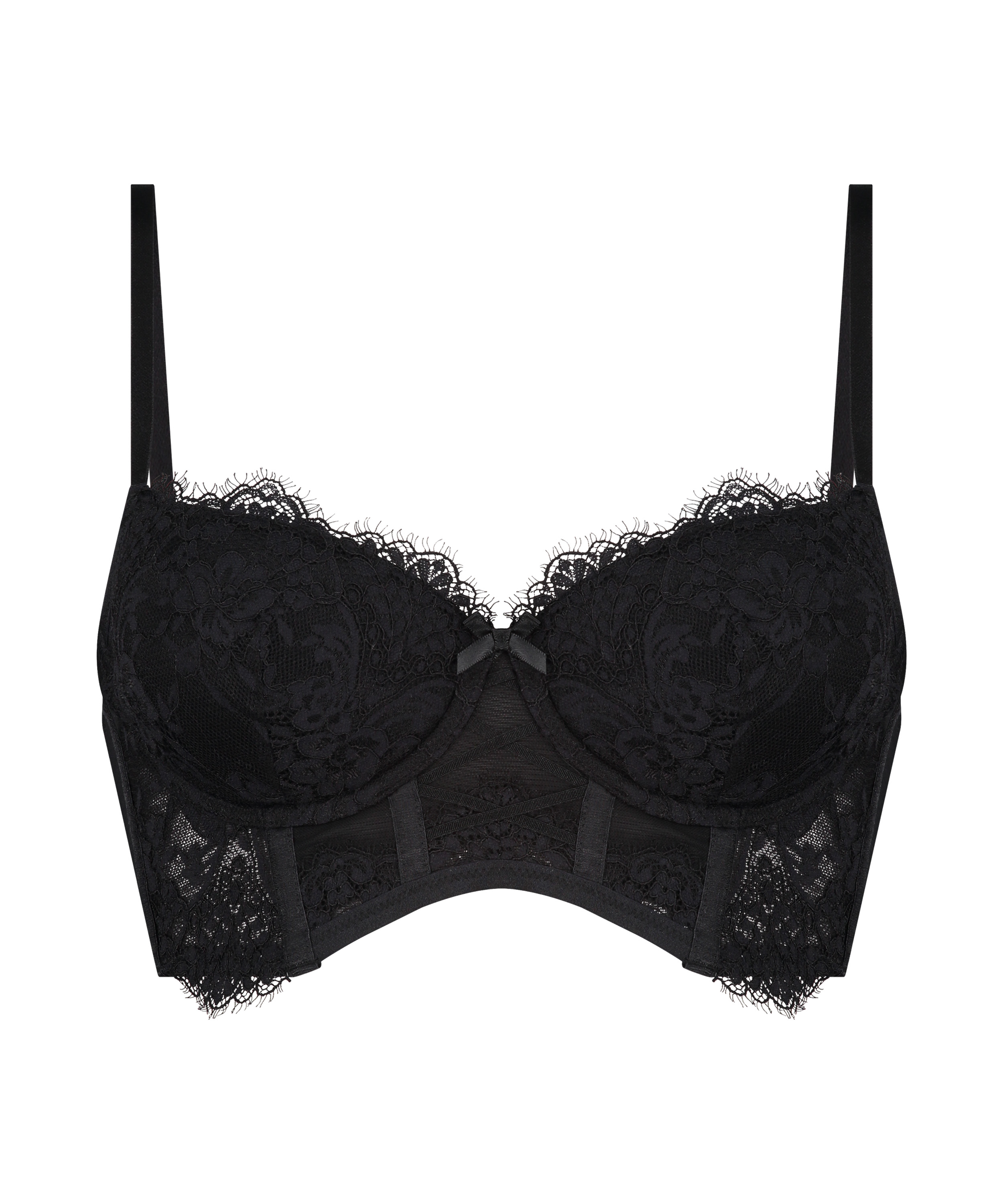 Arabella padded longline underwired bra, Black, main