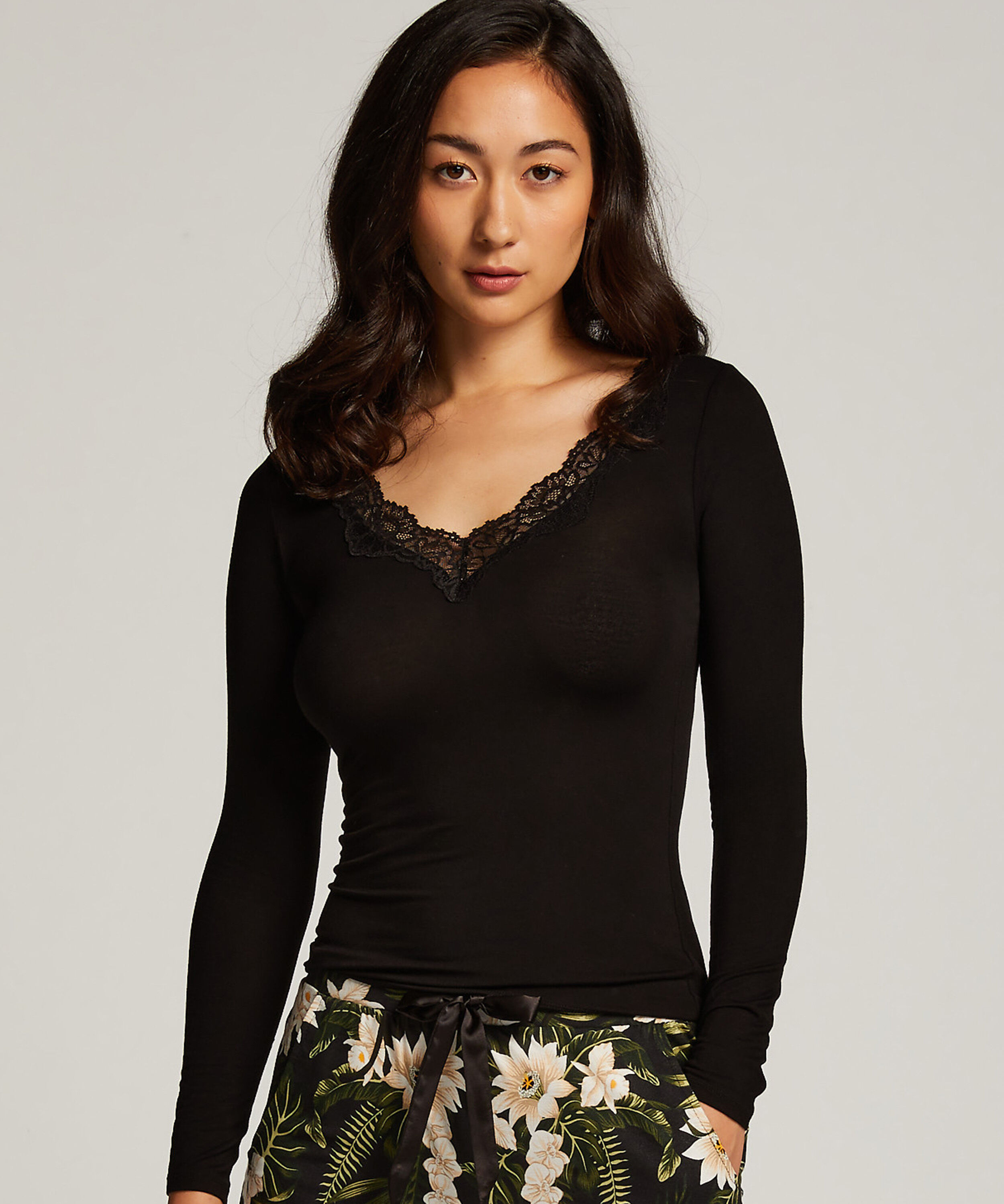 Jersey Long-sleeved Pyjama Top, Black