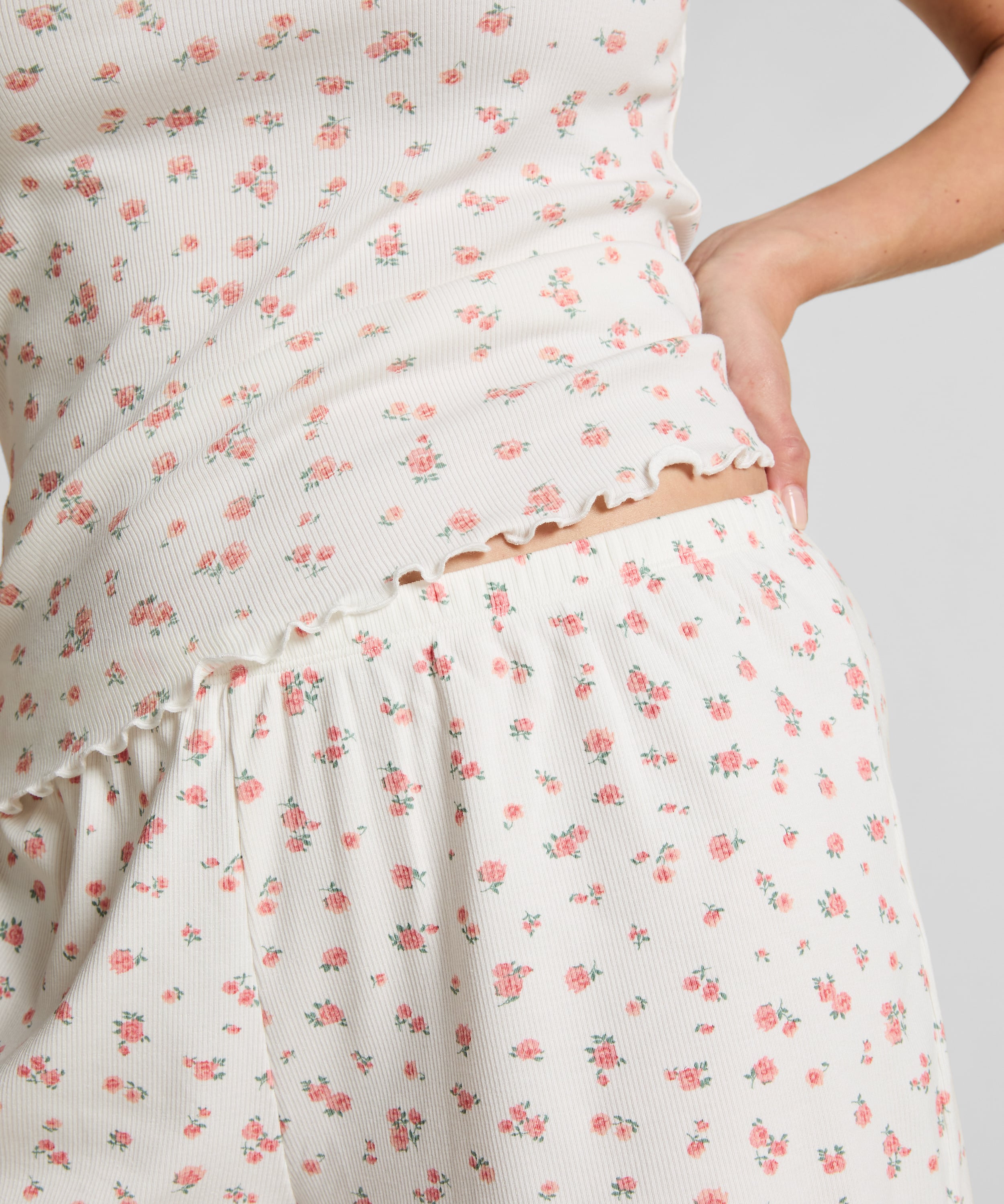 Ribbed Pyjama Shorts, White, main