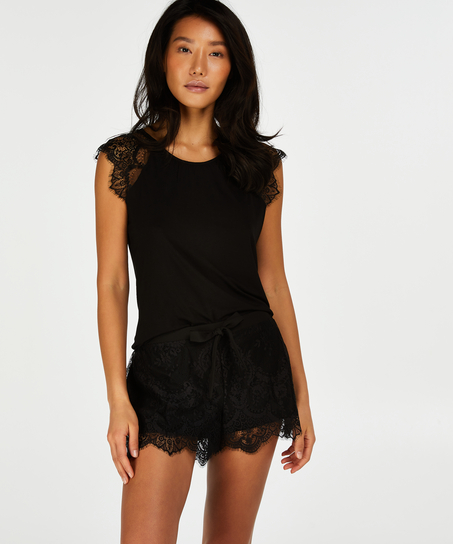 Jersey Lace Singlet, Black