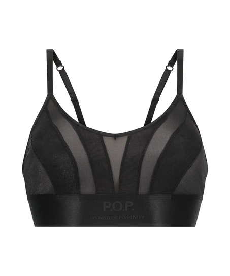 Glossy Mesh Bralette, Black