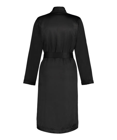 Satin Fleece Bathrobe, Black