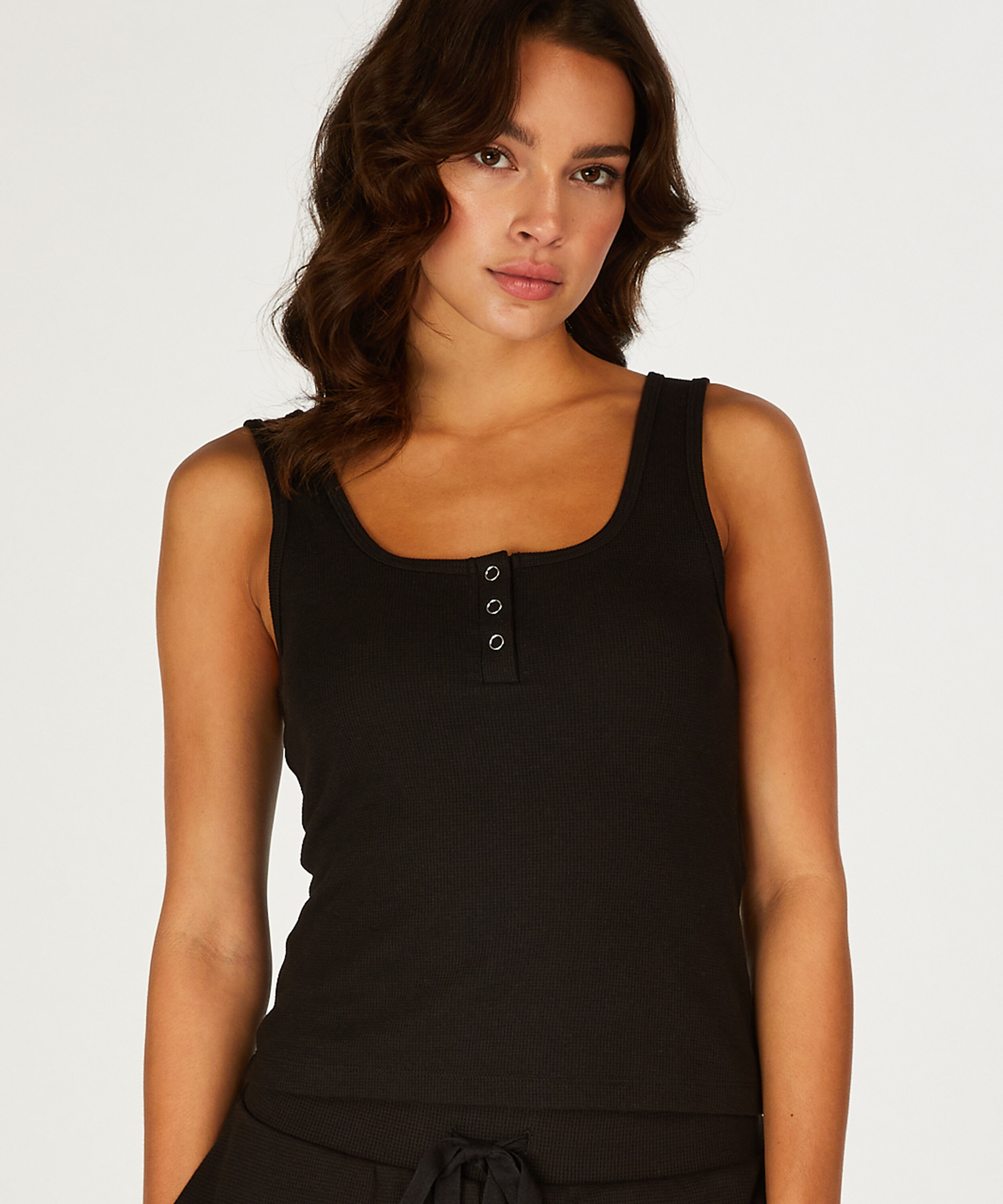 Short Sleeve Waffle Top, Black