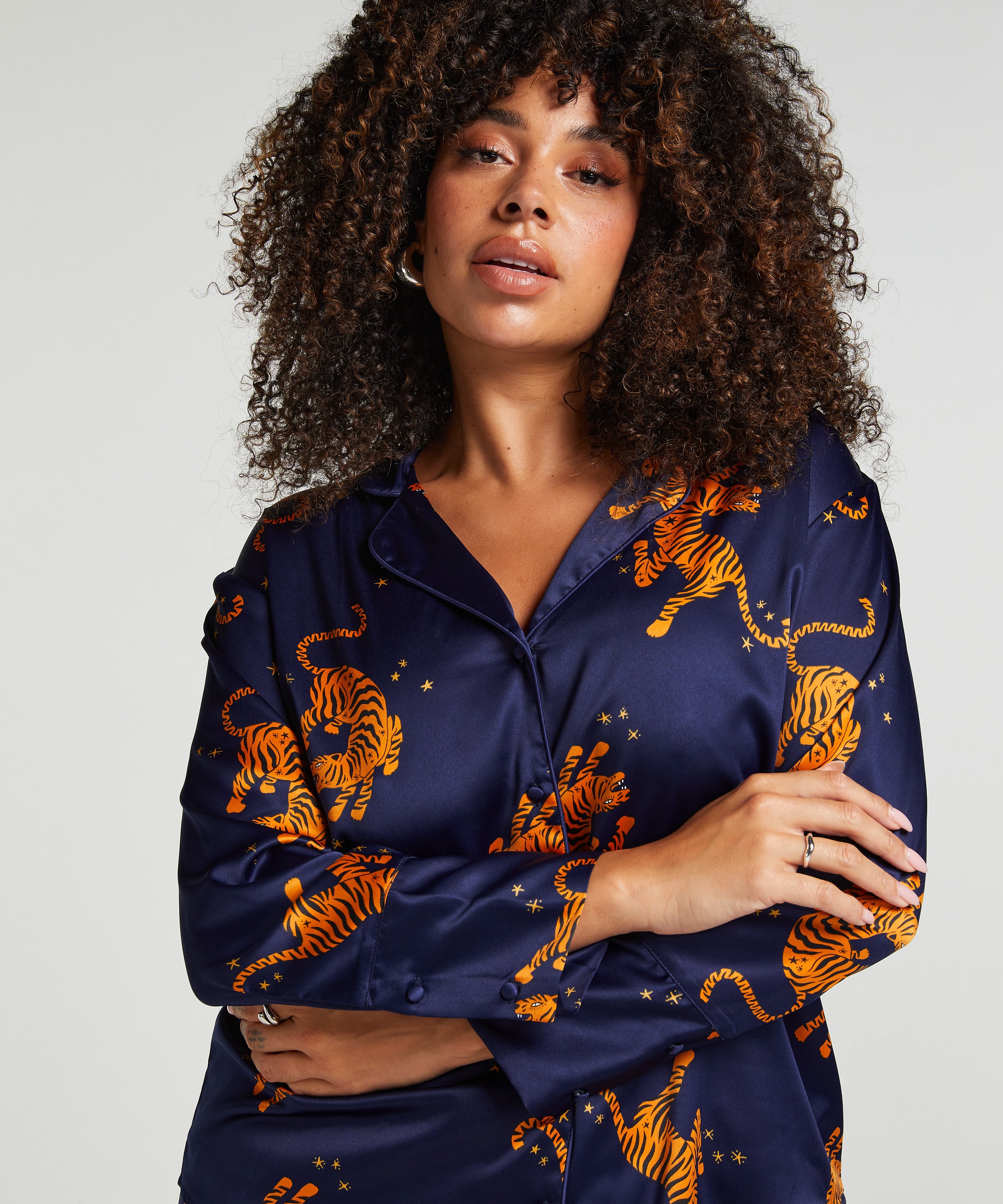 Satin Long-Sleeved Jacket, Blue, main