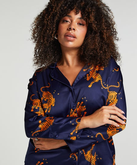 Satin Long-Sleeved Jacket, Blue