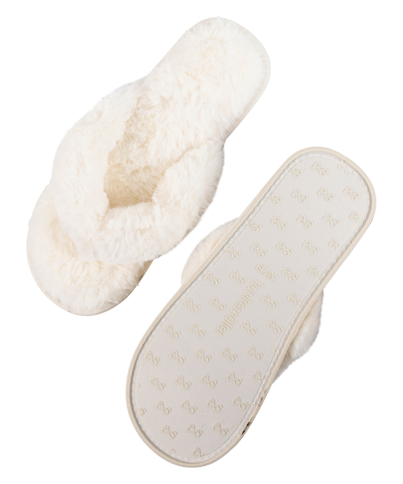 Fake Fur Slippers, White