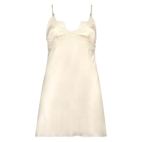 Silk Lace Slip Dress, Beige
