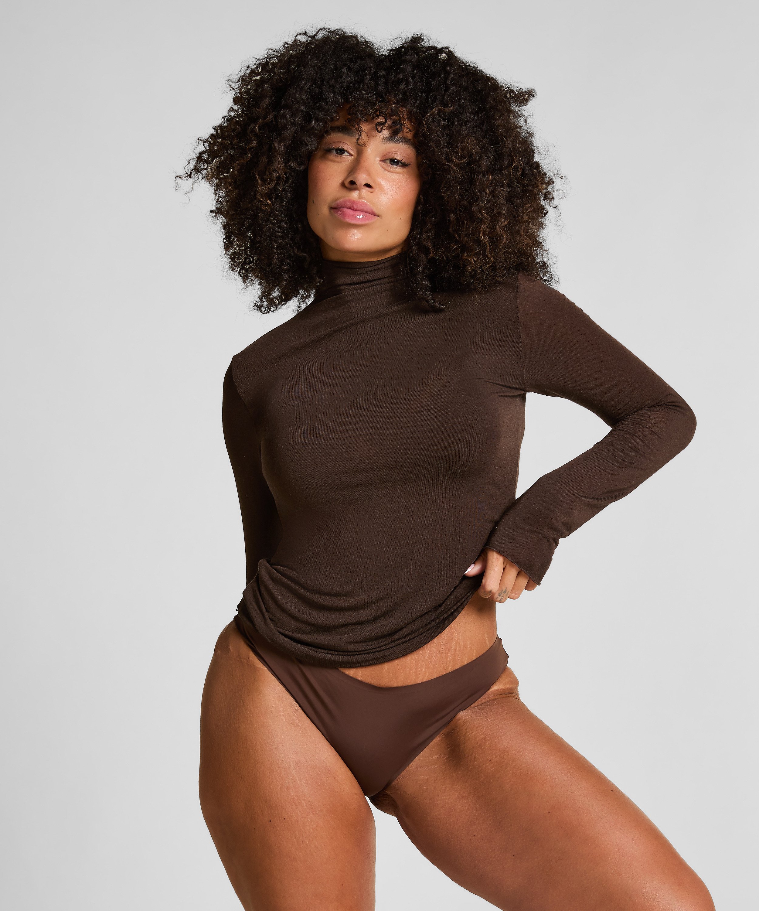 super soft Turtleneck shirt with Cashmere, Brown, main