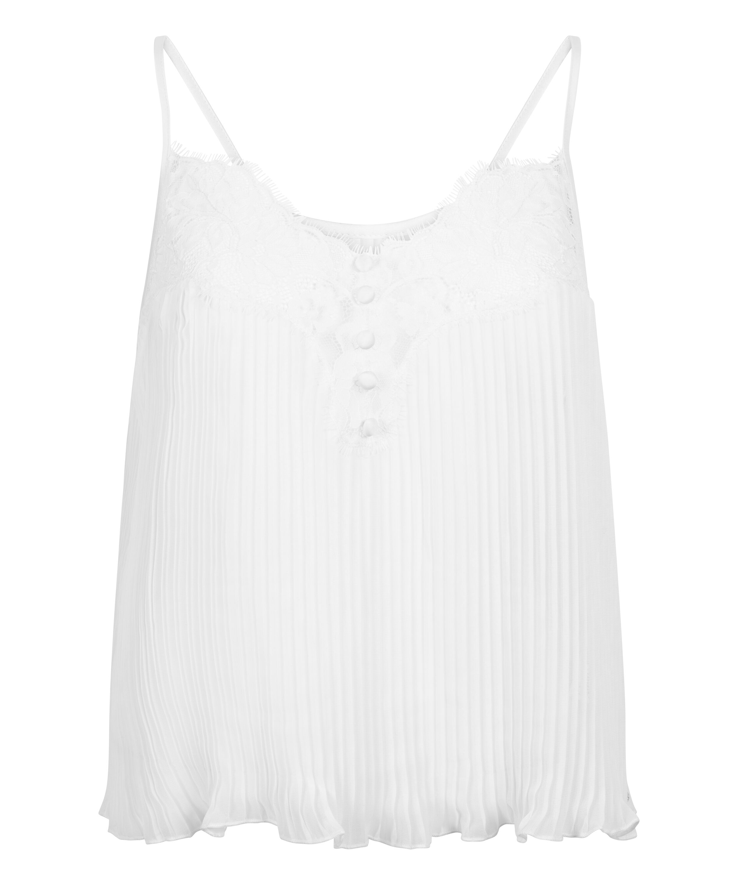 Plisse Lace Cami, White